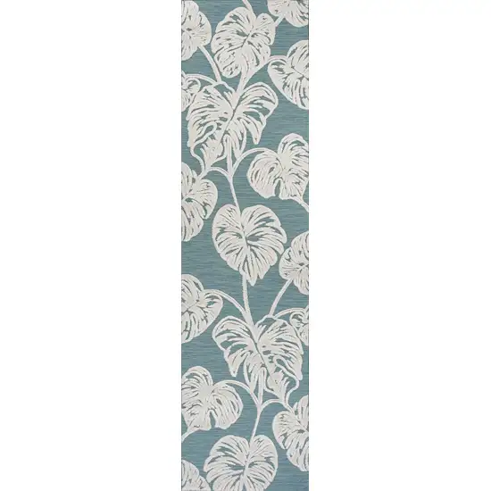 8' Blue And Ivory Floral Indoor Outdoor Runner Rug Photo 3