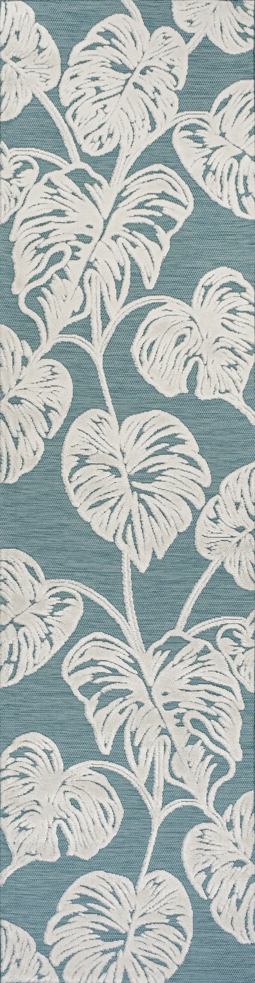 8' Blue And Ivory Floral Indoor Outdoor Runner Rug Photo 3