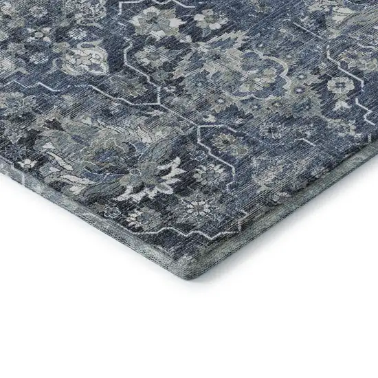 8' Blue And Ivory Floral Medallion Washable Round Rug With UV Protection Photo 8