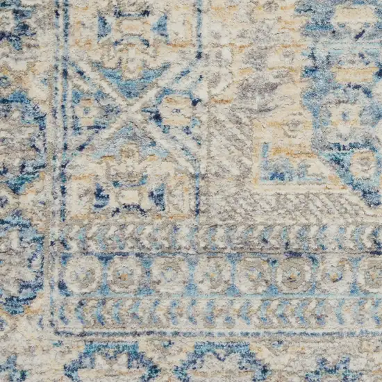 8' Blue And Ivory Floral Non Skid Runner Rug With Fringe Photo 9