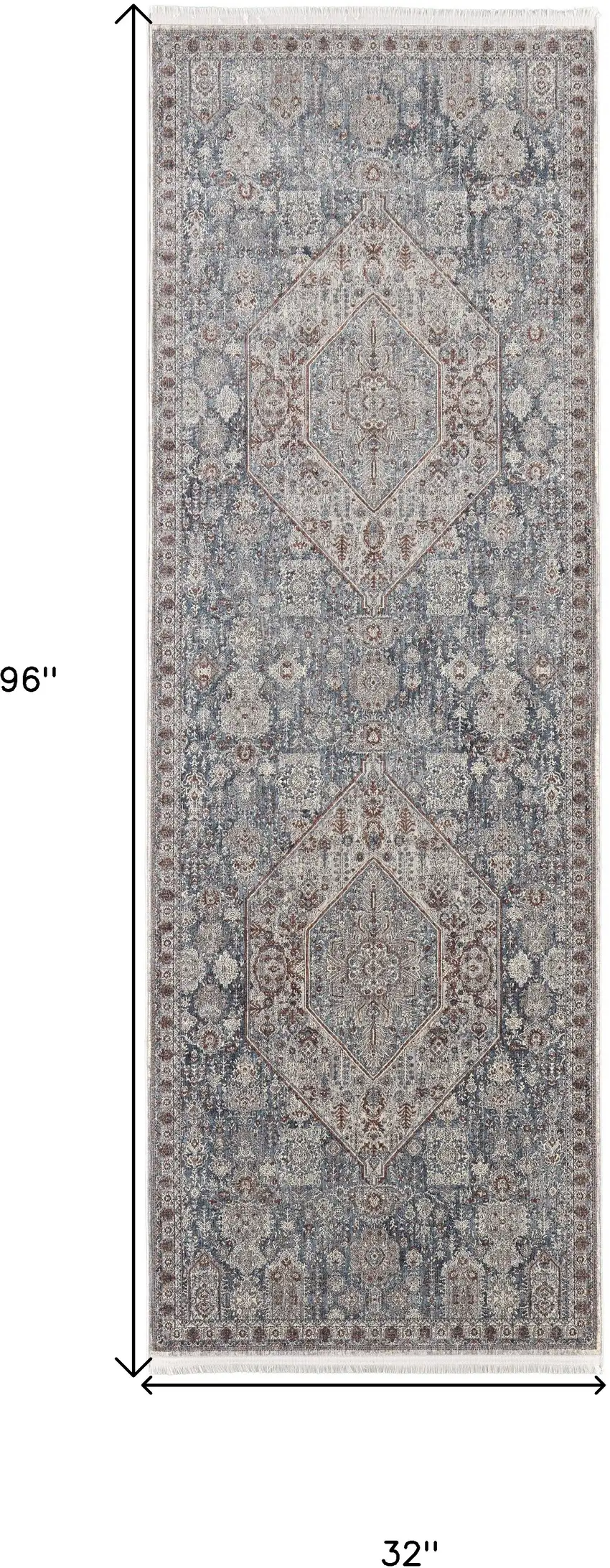 8' Blue And Ivory Floral Power Loom Stain Resistant Runner Rug Photo 7