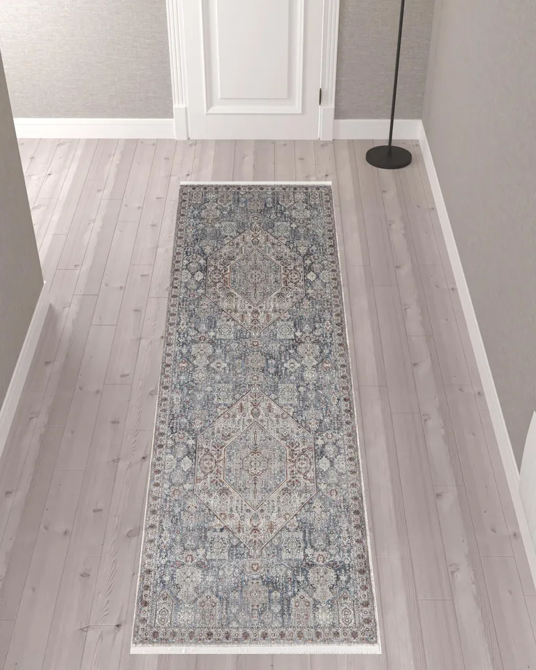 10' Floral Power Loom Stain Resistant Runner Rug Photo 4