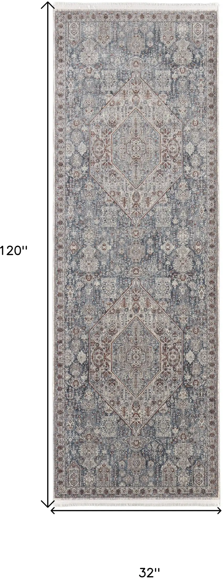 10' Blue And Ivory Floral Power Loom Stain Resistant Runner Rug Photo 7