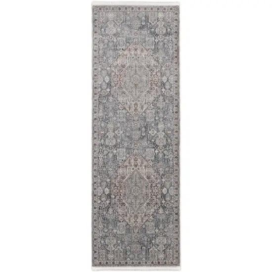 10' Blue And Ivory Floral Power Loom Stain Resistant Runner Rug Photo 3