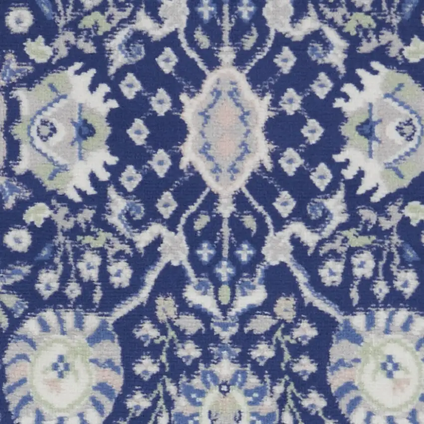 6' Blue And Ivory Floral Runner Rug Photo 7