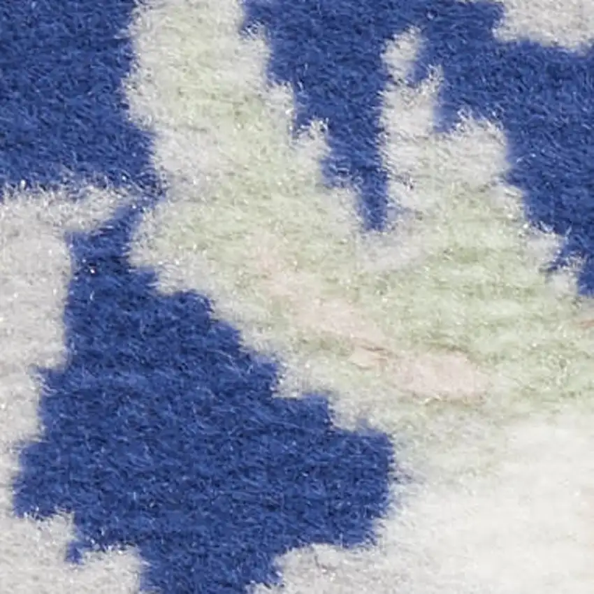 6' Blue And Ivory Floral Runner Rug Photo 2