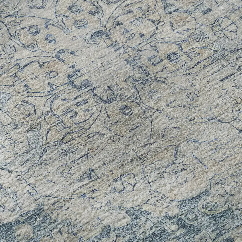 8' Blue And Ivory Floral Washable Area Rug With UV Protection Photo 9