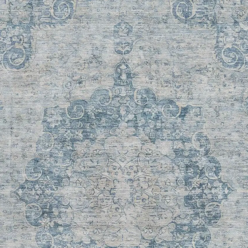 8' Blue And Ivory Floral Washable Area Rug With UV Protection Photo 2