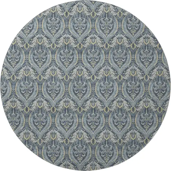 8' Blue And Ivory Floral Washable Round Rug With UV Protection Photo 3
