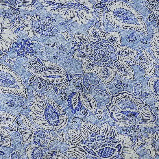 8' Blue And Ivory Floral Washable Round Rug With UV Protection Photo 8