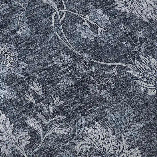 8' Blue And Ivory Floral Washable Round Rug With UV Protection Photo 8