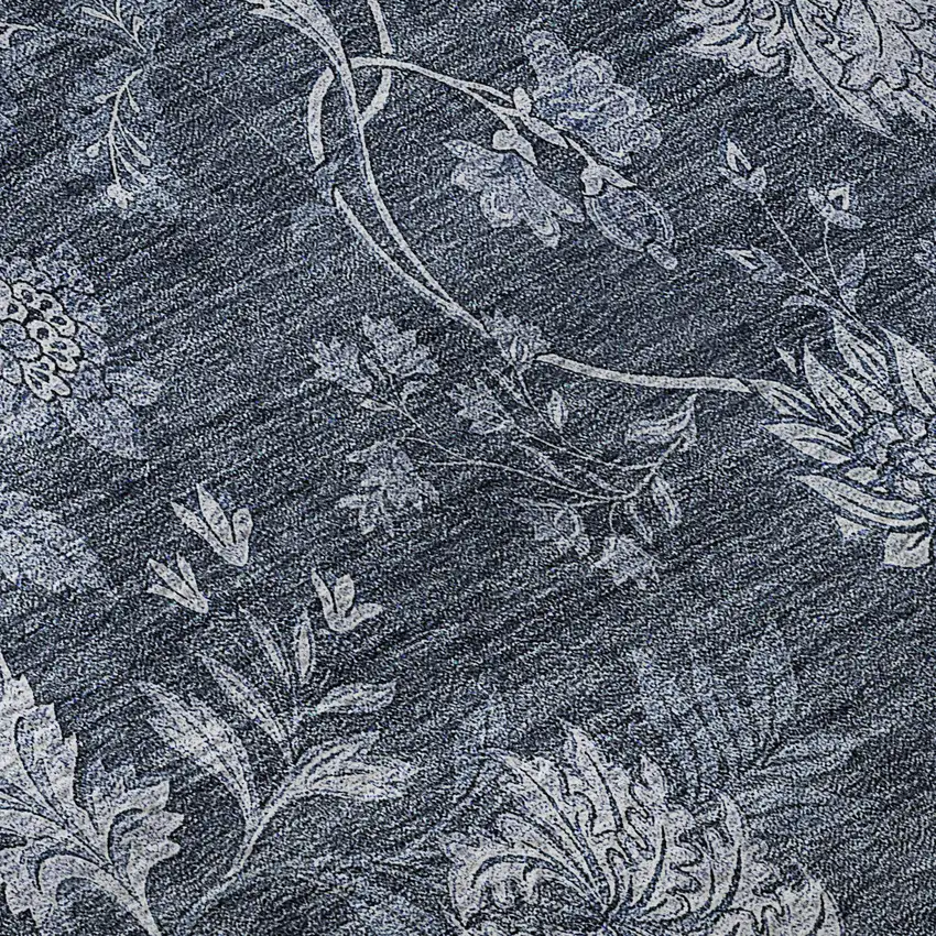 8' Blue And Ivory Floral Washable Round Rug With UV Protection Photo 8