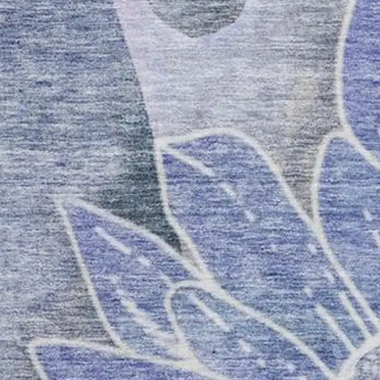 8' Blue And Ivory Floral Washable Round Rug With UV Protection Photo 4