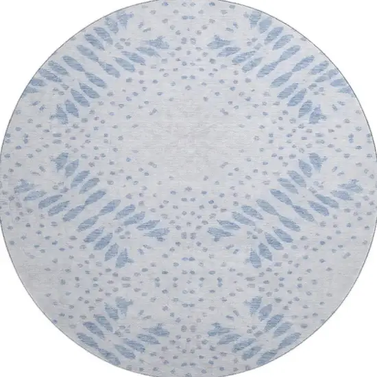 8' Blue And Ivory Floral Washable Round Rug With UV Protection Photo 4