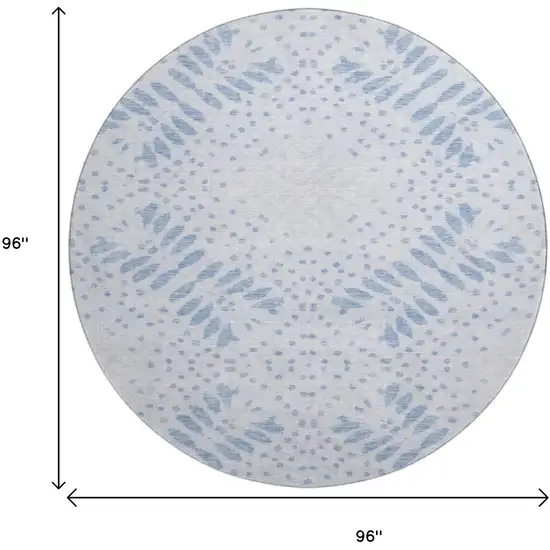 8' Blue And Ivory Floral Washable Round Rug With UV Protection Photo 3