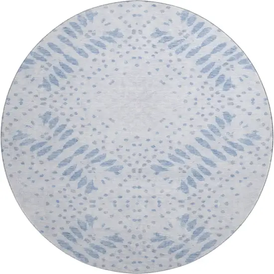 8' Blue And Ivory Floral Washable Round Rug With UV Protection Photo 1