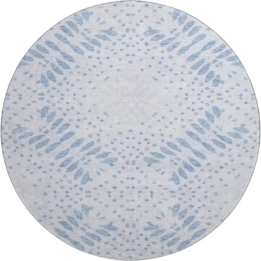 8' Blue And Ivory Floral Washable Round Rug With UV Protection Photo 1