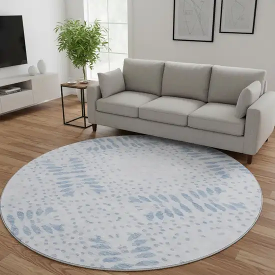 8' Blue And Ivory Floral Washable Round Rug With UV Protection Photo 2