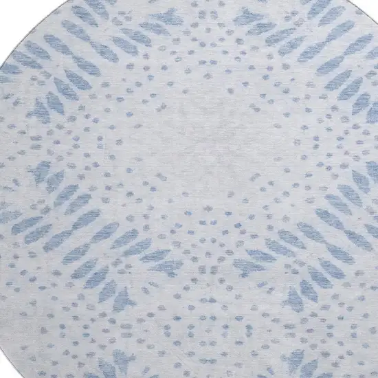 8' Blue And Ivory Floral Washable Round Rug With UV Protection Photo 3