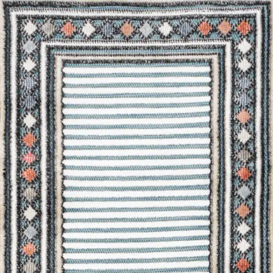 8' Blue And Ivory Geometric Indoor Outdoor Runner Rug Photo 3
