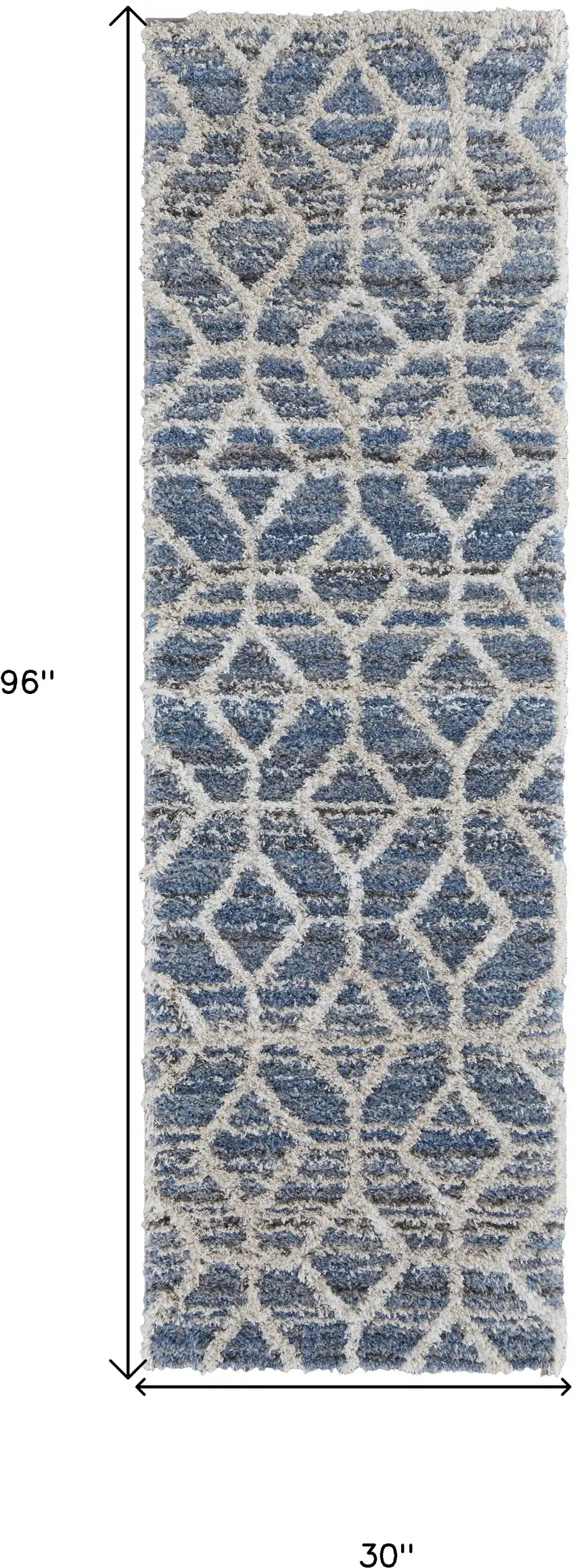 8' Blue And Ivory Geometric Power Loom Stain Resistant Runner Rug Photo 5