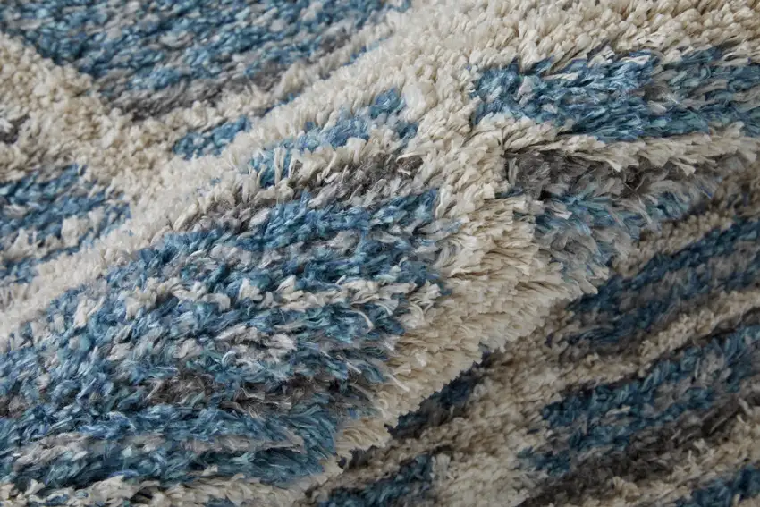 8' Blue And Ivory Geometric Power Loom Stain Resistant Runner Rug Photo 4