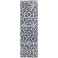 Photo of 8' Blue And Ivory Geometric Power Loom Stain Resistant Runner Rug