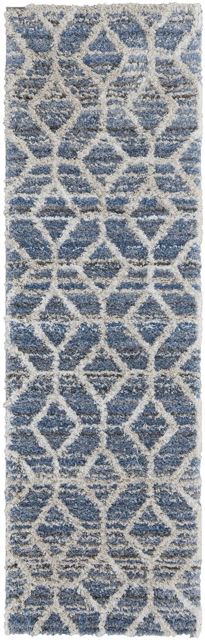 8' Blue And Ivory Geometric Power Loom Stain Resistant Runner Rug Photo 1