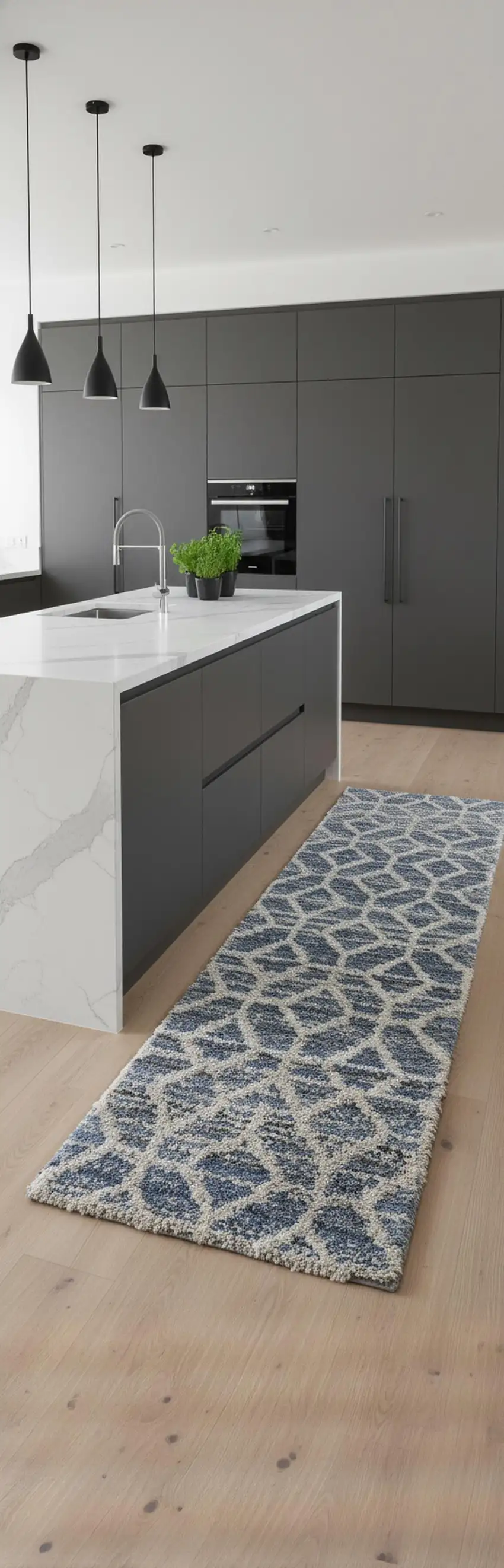 8' Blue And Ivory Geometric Power Loom Stain Resistant Runner Rug Photo 1