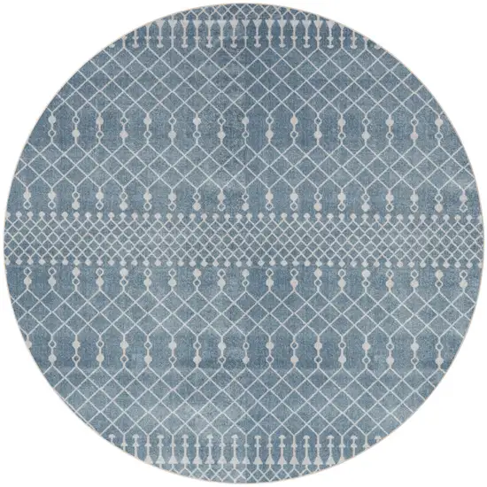 8' Blue And Ivory Geometric Round Rug Photo 2