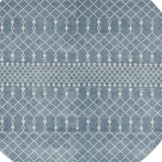 8' Blue And Ivory Geometric Round Rug Photo 4