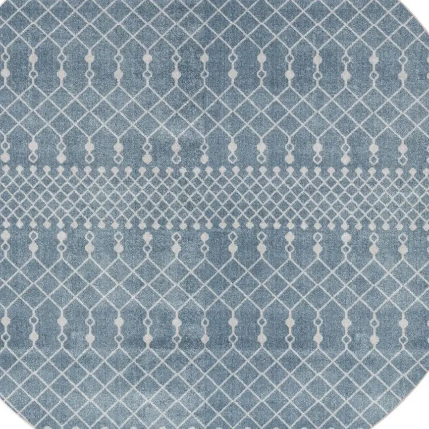 8' Blue And Ivory Geometric Round Rug Photo 4