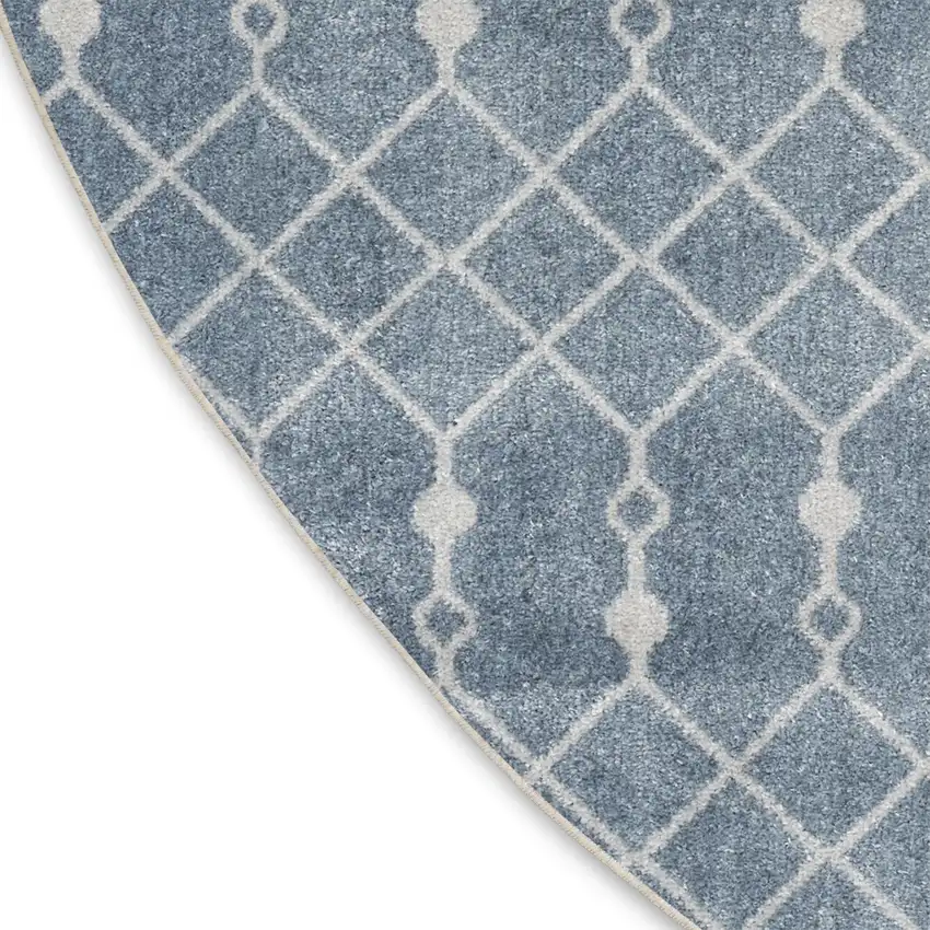 8' Blue And Ivory Geometric Round Rug Photo 9