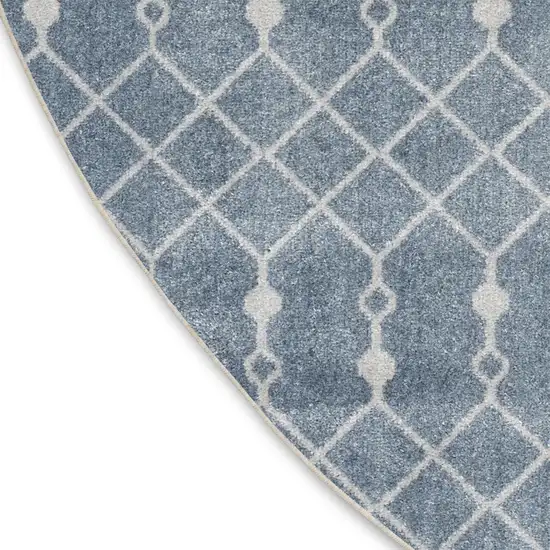 8' Blue And Ivory Geometric Round Rug Photo 9