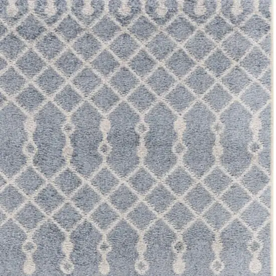 6' Blue And Ivory Geometric Runner Rug Photo 3