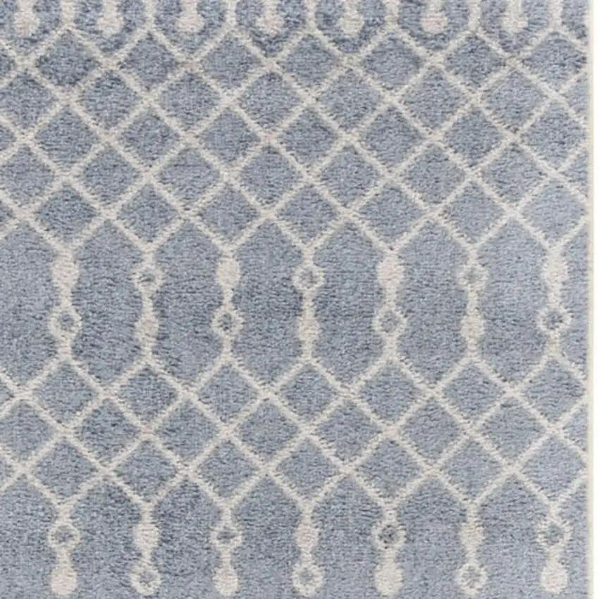 6' Blue And Ivory Geometric Runner Rug Photo 3