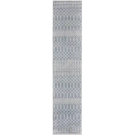 6' Blue And Ivory Geometric Runner Rug Photo 2
