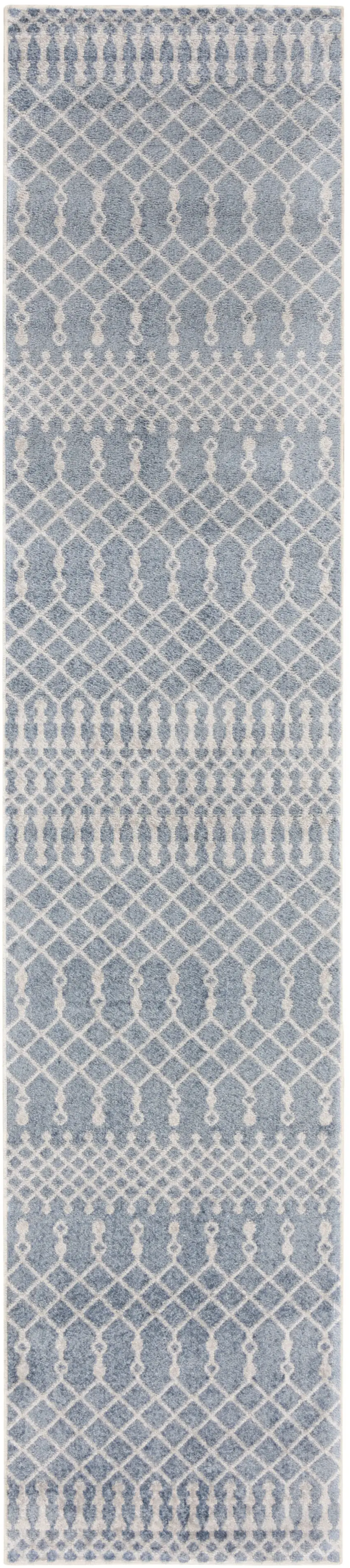 6' Blue And Ivory Geometric Runner Rug Photo 2