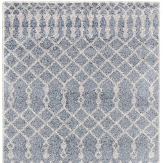 6' Blue And Ivory Geometric Runner Rug Photo 4