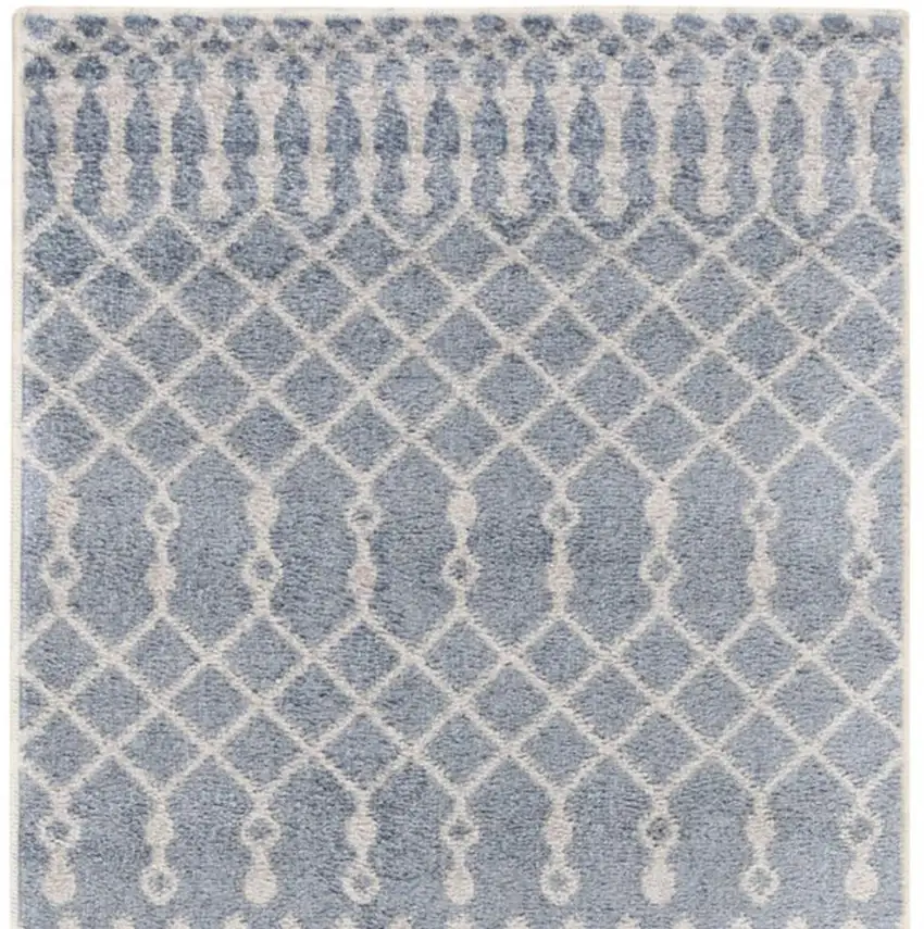 6' Blue And Ivory Geometric Runner Rug Photo 4