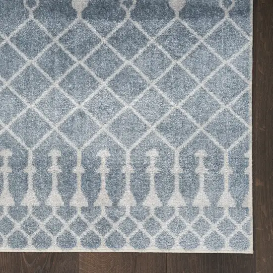 6' Blue And Ivory Geometric Runner Rug Photo 8