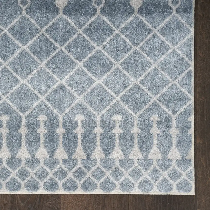 6' Blue And Ivory Geometric Runner Rug Photo 8