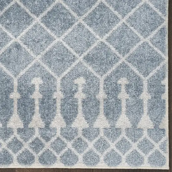 6' Blue And Ivory Geometric Runner Rug Photo 9