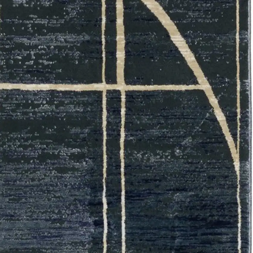 8' Blue And Ivory Geometric Runner Rug Photo 7
