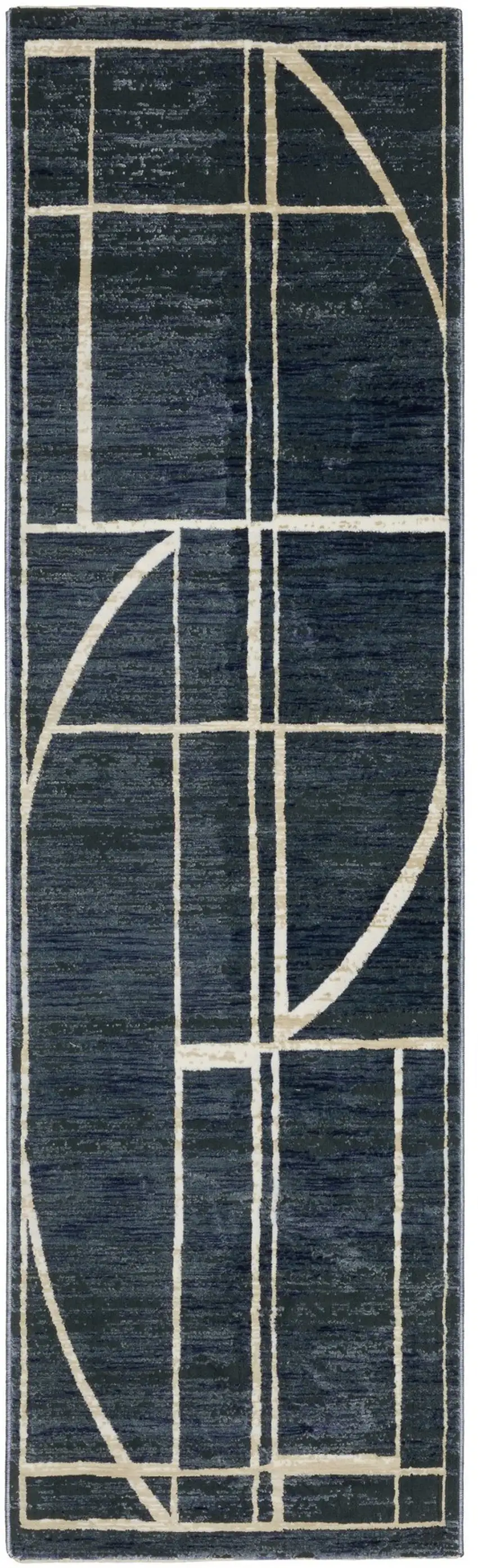 8' Blue And Ivory Geometric Runner Rug Photo 2
