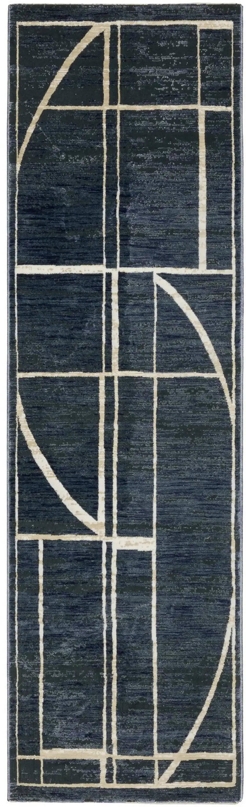 8' Blue And Ivory Geometric Runner Rug Photo 4
