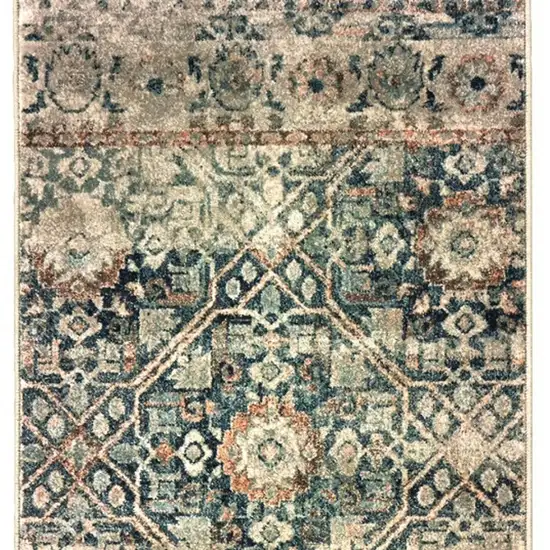 8' Blue And Ivory Geometric Runner Rug Photo 4