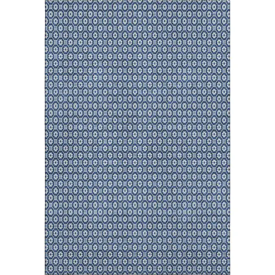 8' Blue And Ivory Geometric Washable Area Rug With UV Protection Photo 1