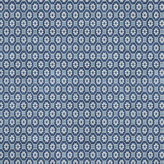 8' Blue And Ivory Geometric Washable Area Rug With UV Protection Photo 2