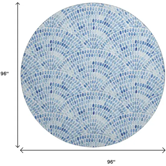 8' Blue And Ivory Geometric Washable Round Rug With UV Protection Photo 3